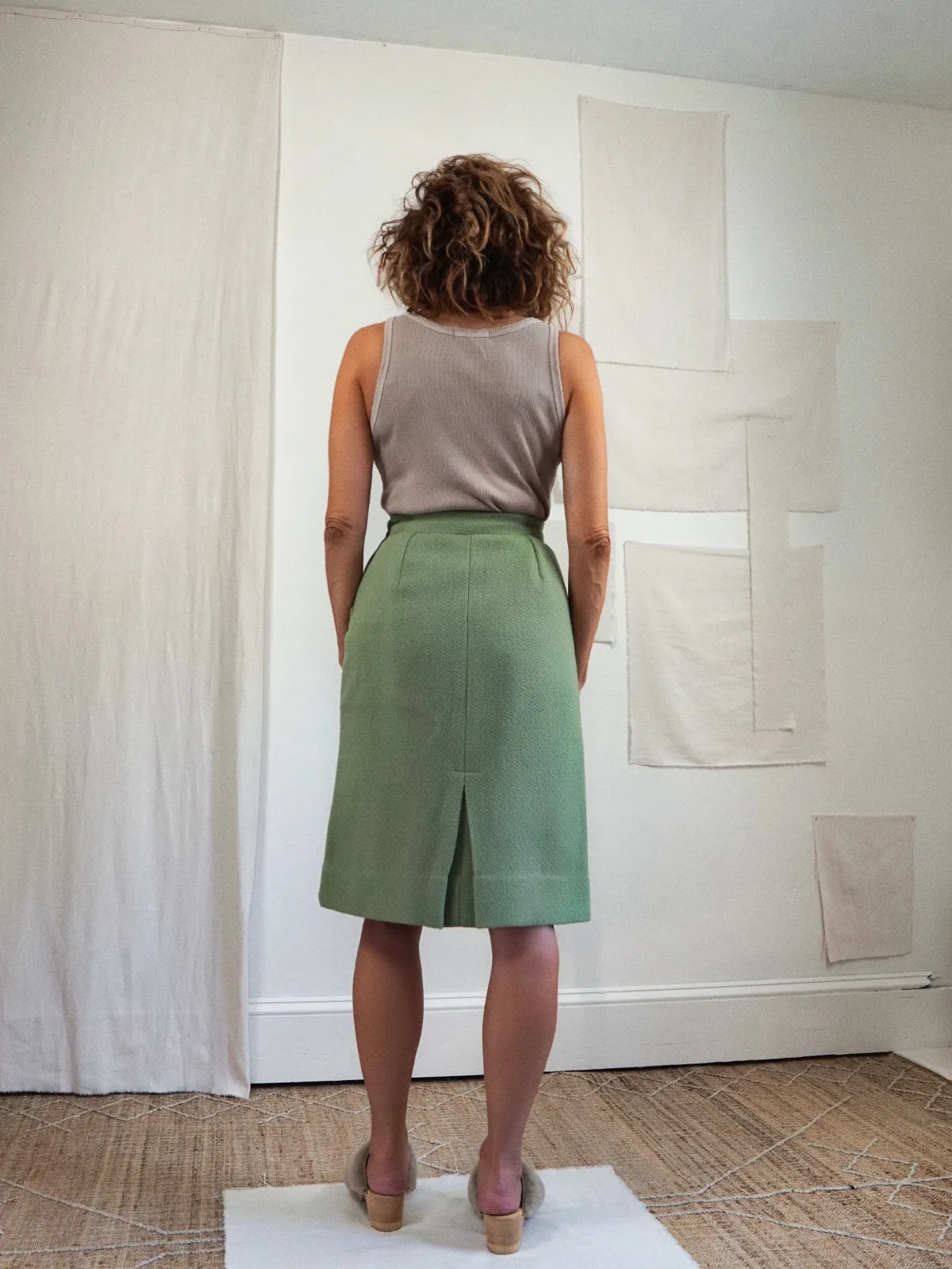 Vintage Sage Green Pencil Skirt