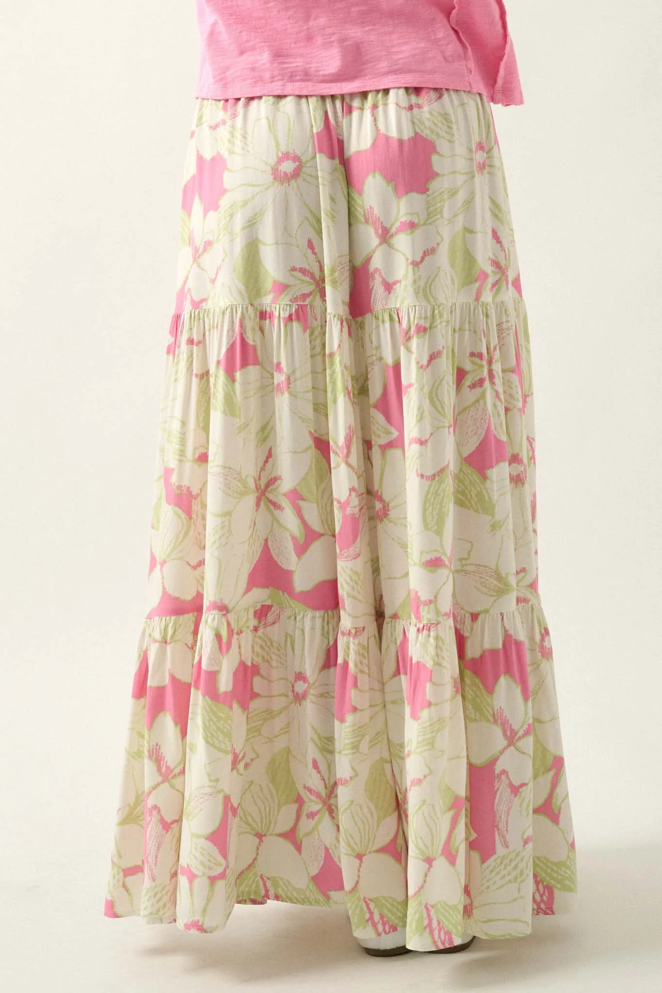 Waikiki Weekend Tiered Floral Buttoned Maxi Skirt