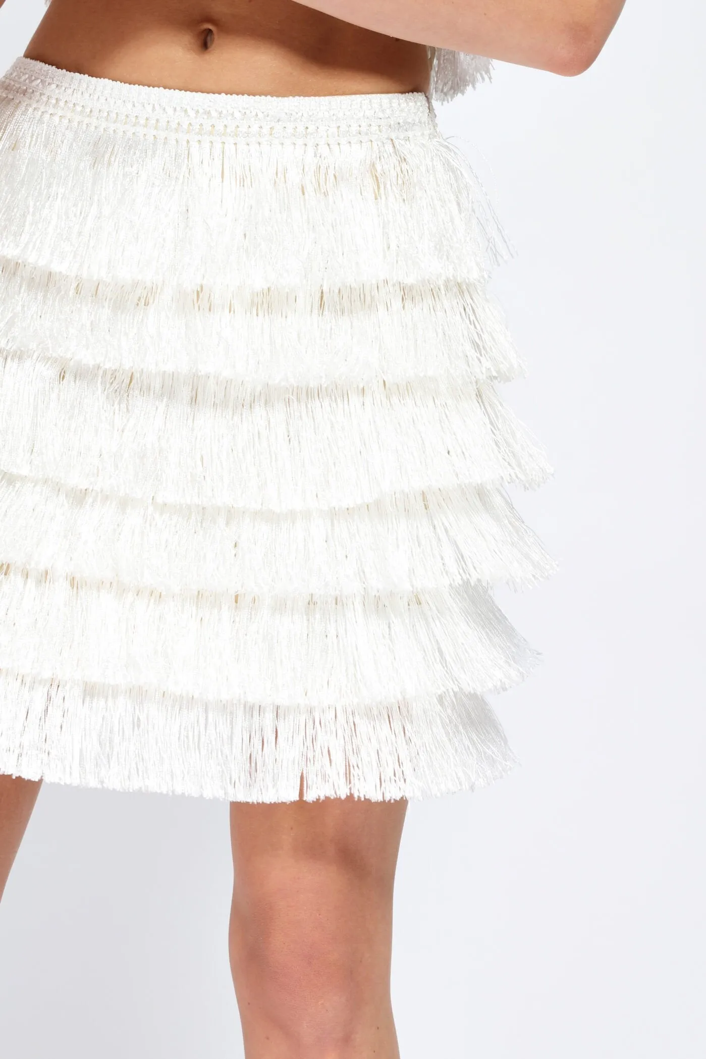 White Fringe Mini Skirt