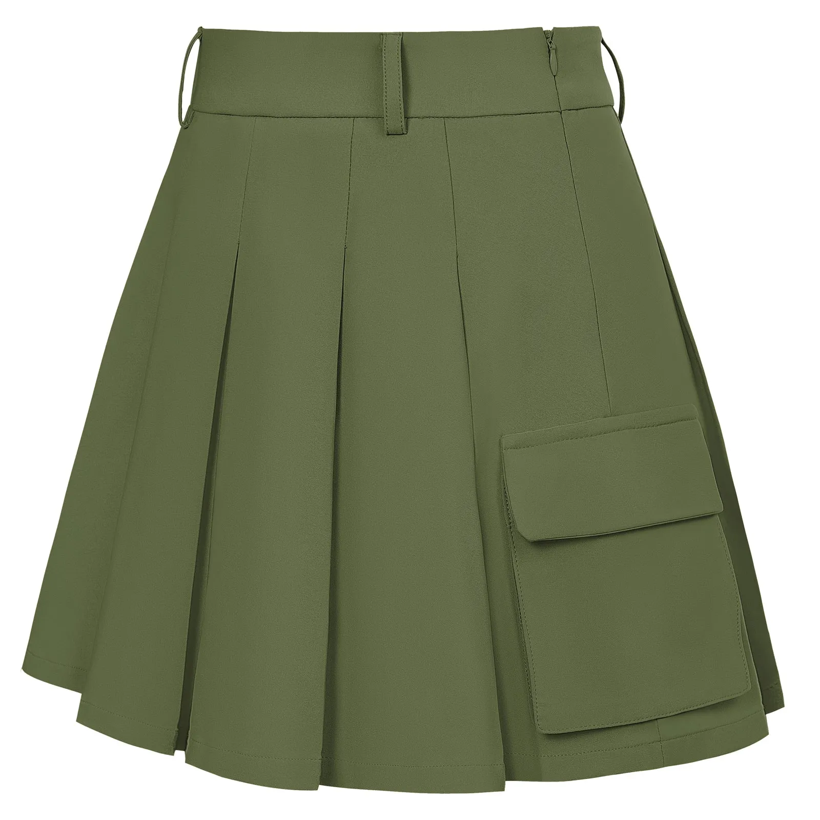 Women Pleated Skirt with Pockets High Waist Mid-Thigh Length A-Line Skirt