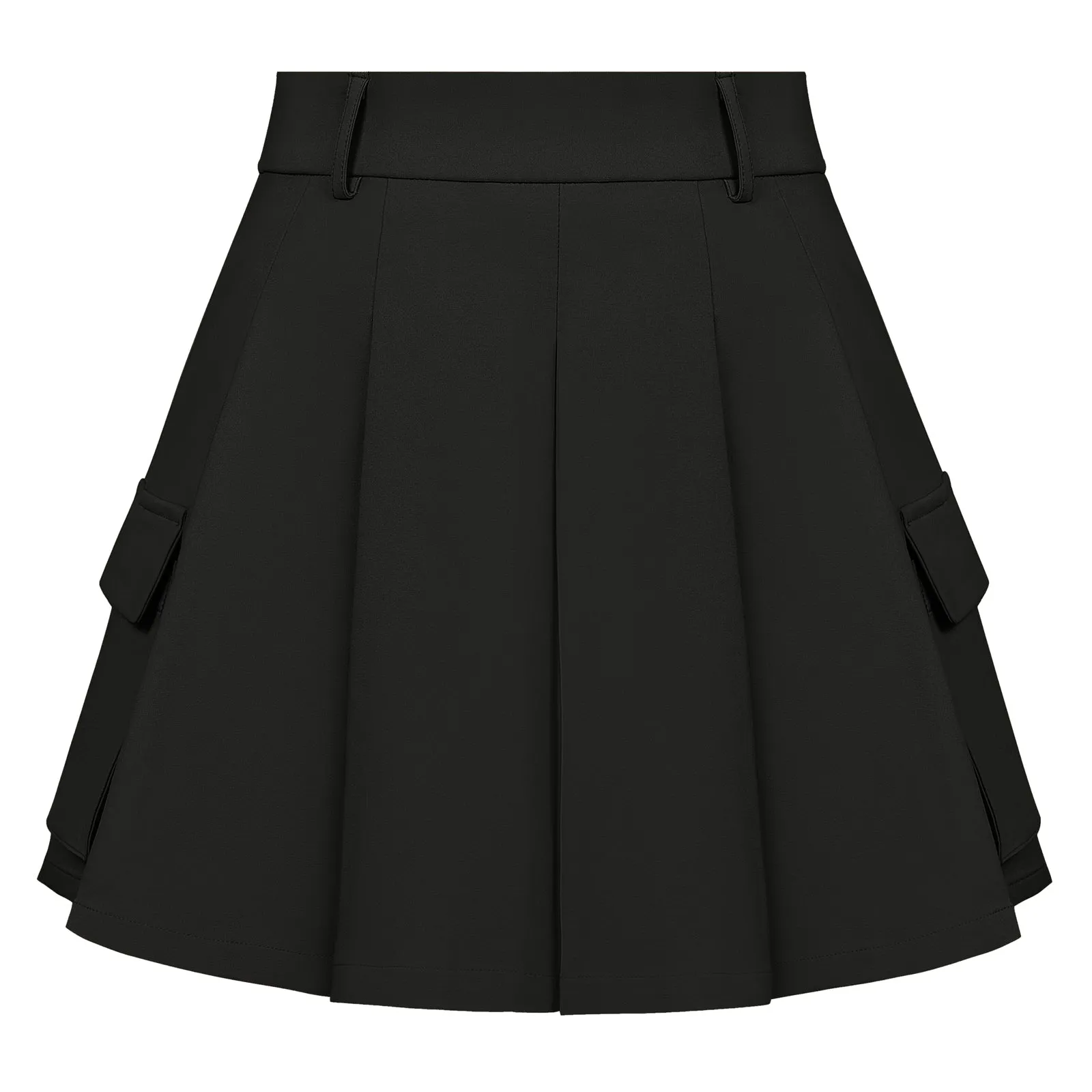 Women Pleated Skirt with Pockets High Waist Mid-Thigh Length A-Line Skirt