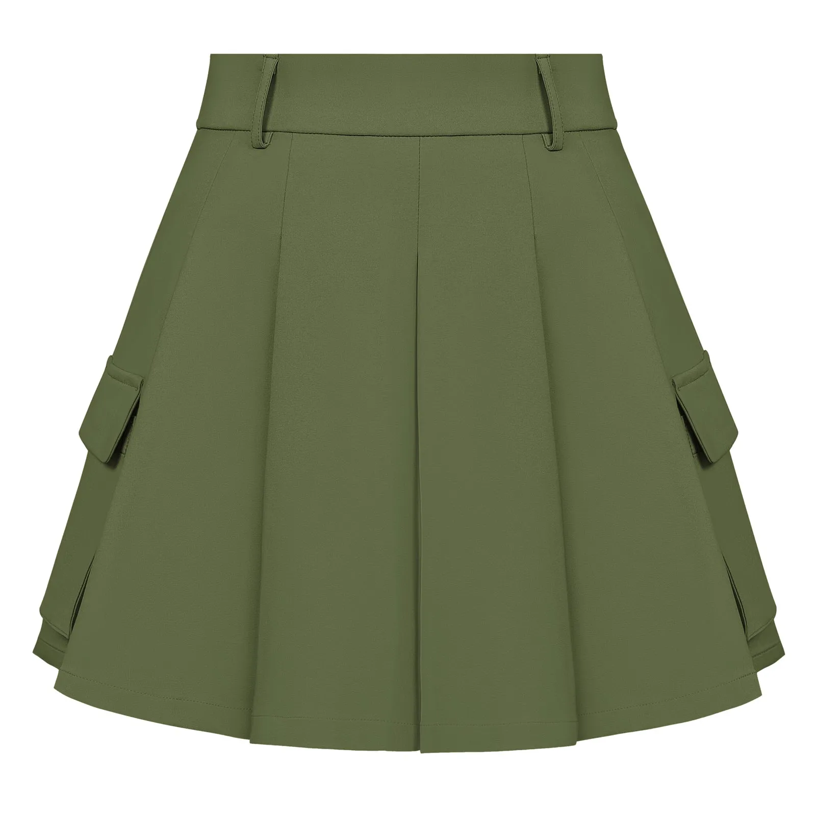 Women Pleated Skirt with Pockets High Waist Mid-Thigh Length A-Line Skirt