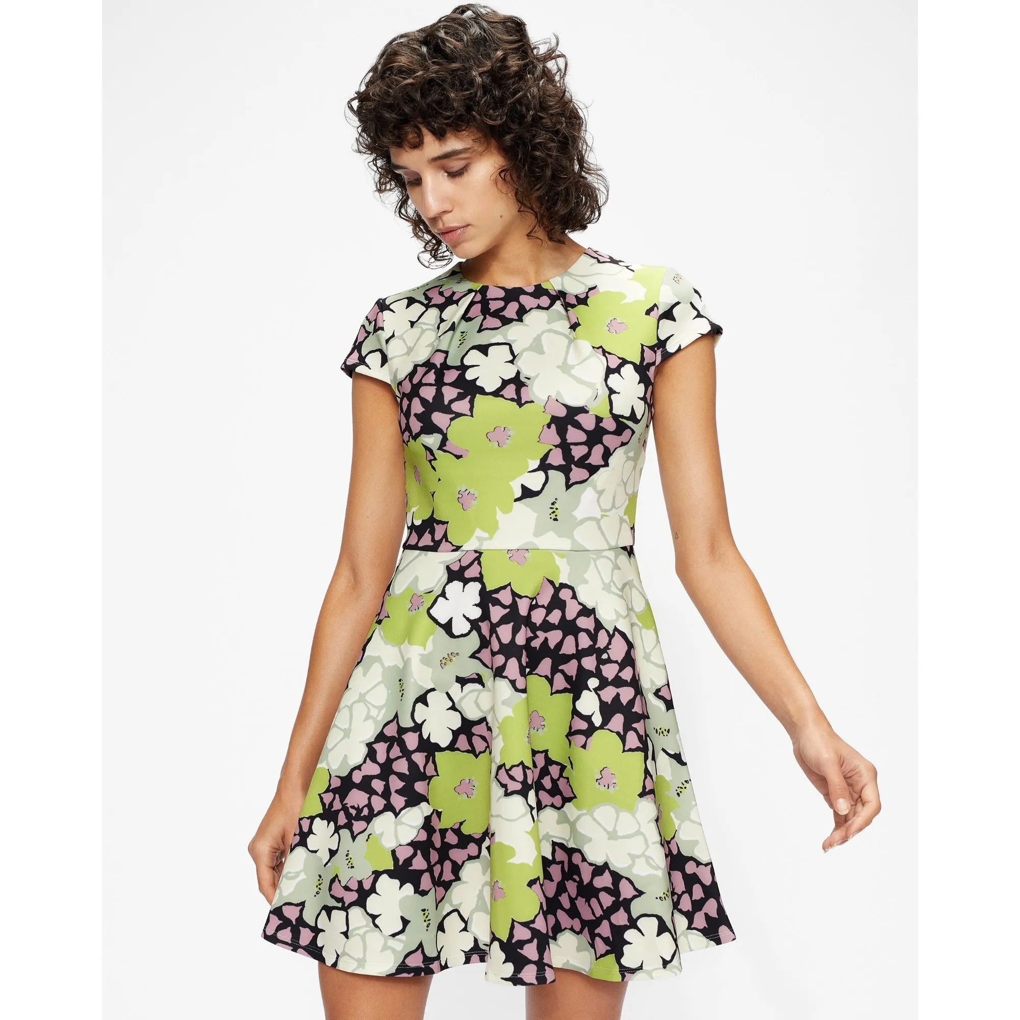 Women Wmd-Winniey-Floral Mini Skater Dress - Dk-Green