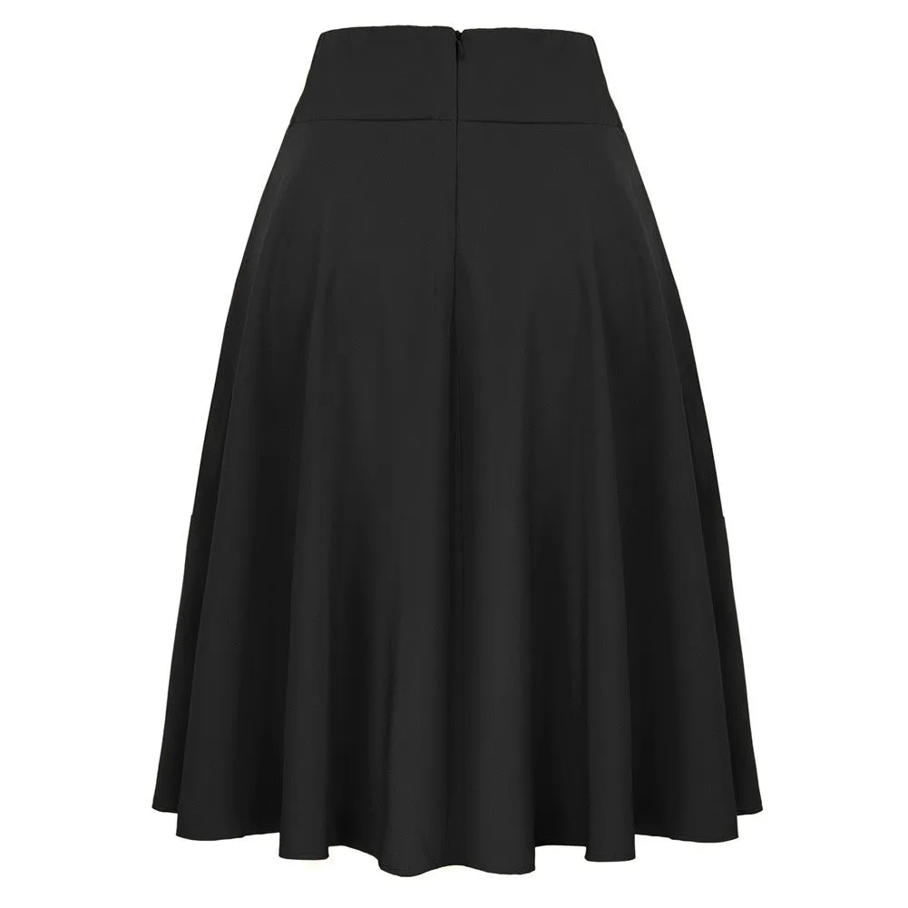 Women's High Waist A-Line Pockets Skirt Skater Flared Midi Skirt Vinage Skirt