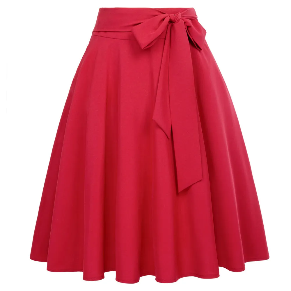 Women's High Waist A-Line Pockets Skirt Skater Flared Midi Skirt Vinage Skirt