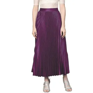 Womens Satin Accordion Pleated A-Line Midi Skirt