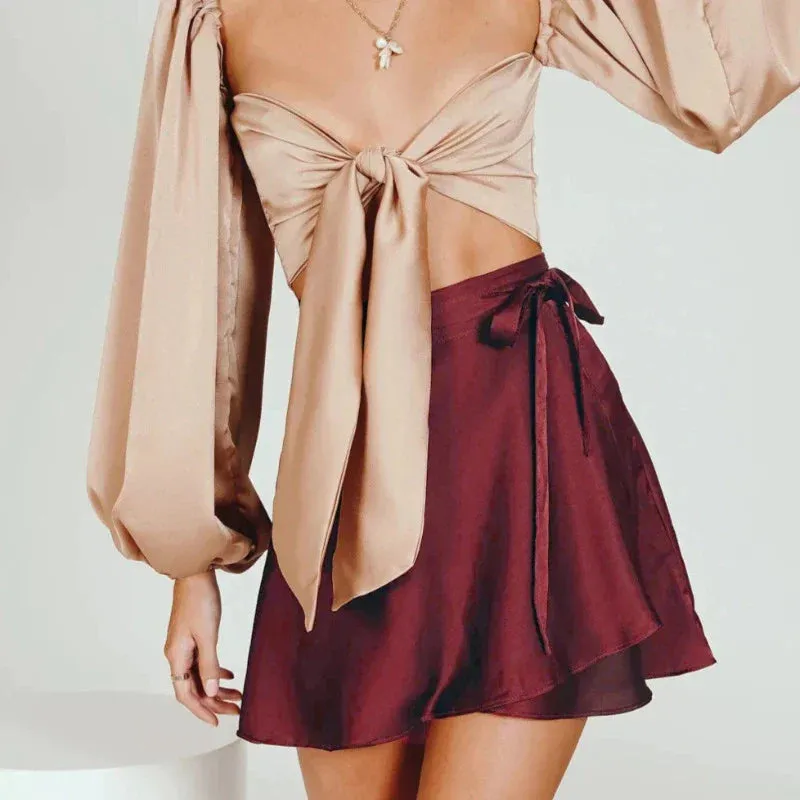 Wrap Satin Mini Skirt