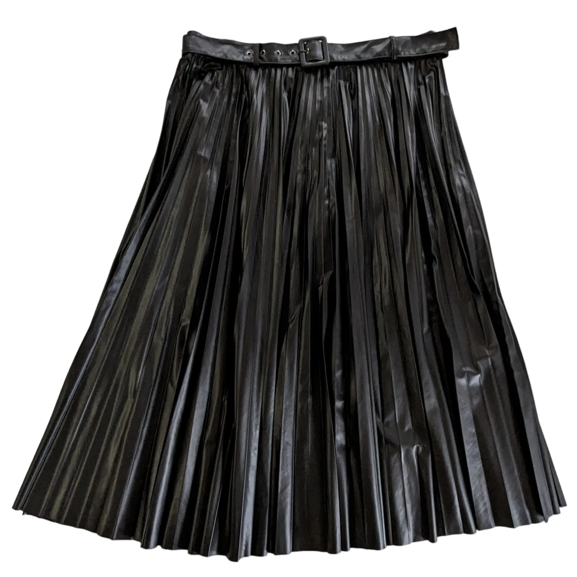 Zara Pleated Faux Leather Midi Skirt Size XL NWT